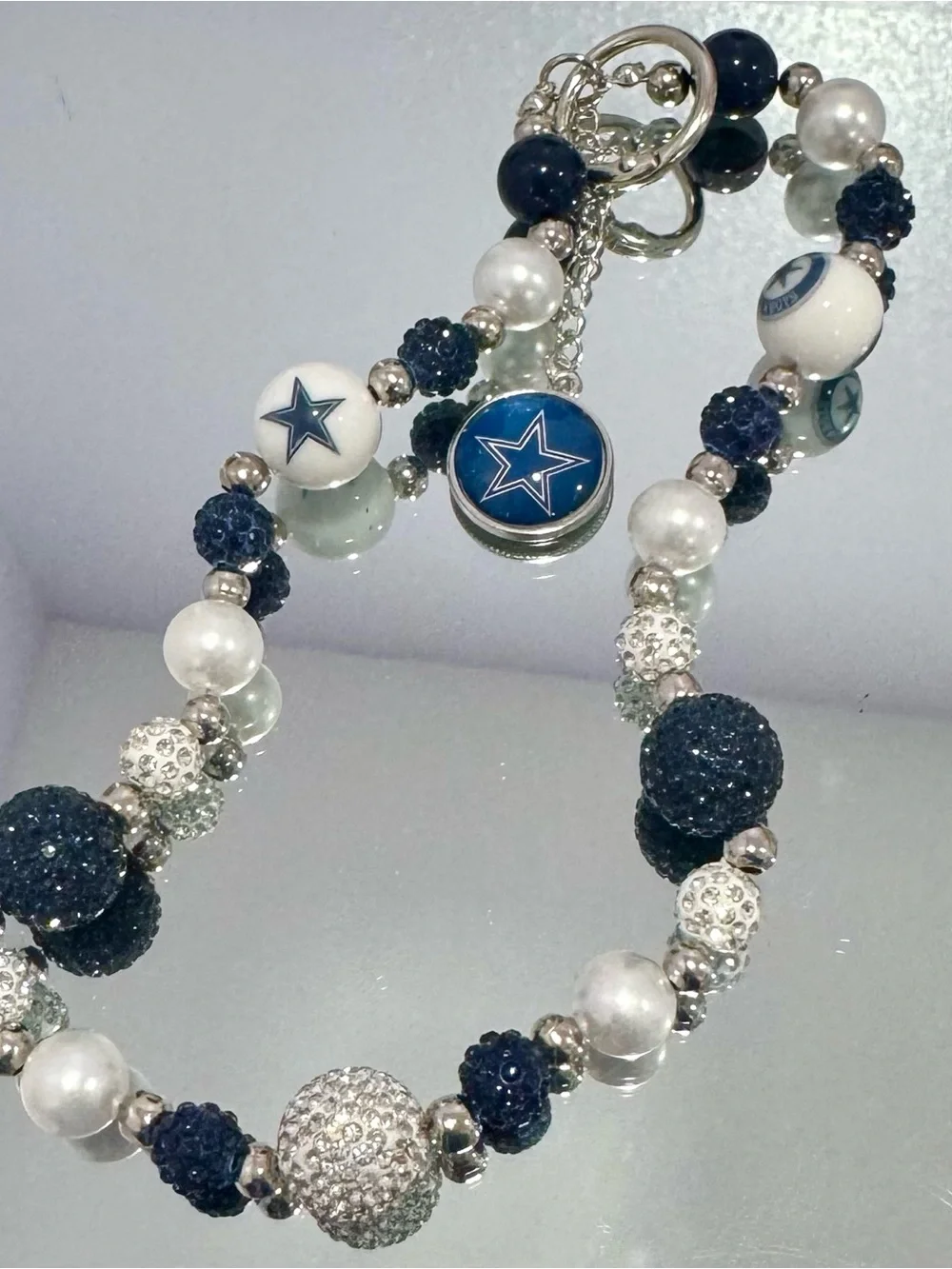 New Navy and White Beaded Dallas  Phone Chain